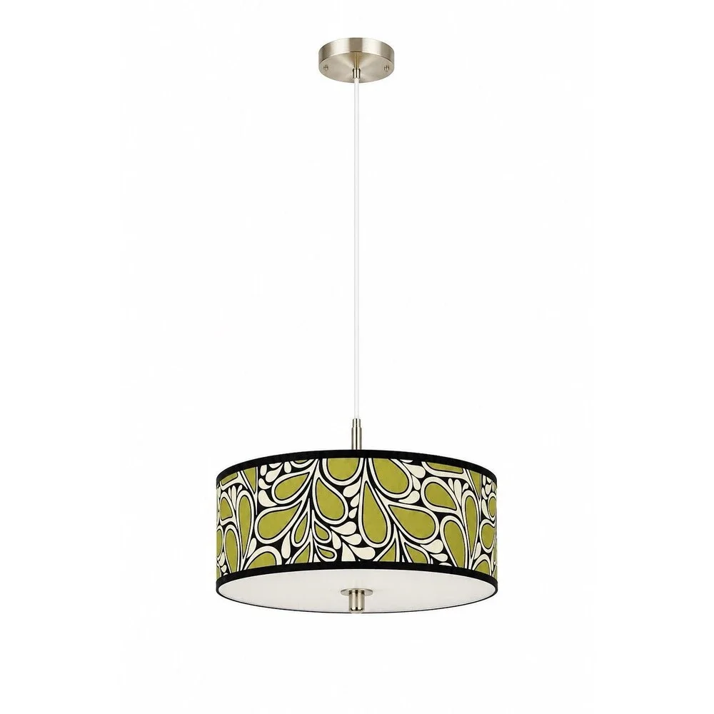 Vintage MCM Drum Pendant Light Olive Green Retro Ceiling Fixture